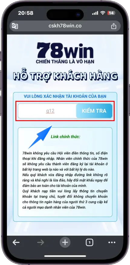 Bước 1 : Vào Link >> Nhập tên đăng nhập >> Ấn kiểm tra